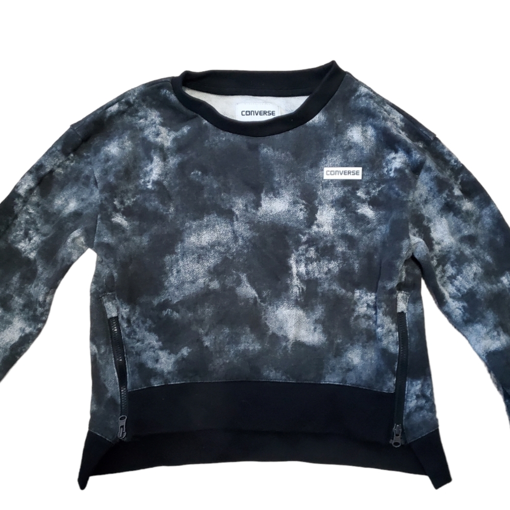 Converse Girl's Athletic Round Neck Pull Over, Black Grey, Small